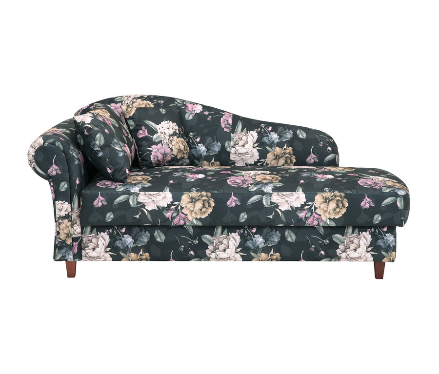 Linksseitige, blumengemusterte Recamiere "Evelyn" mit Armlehne.