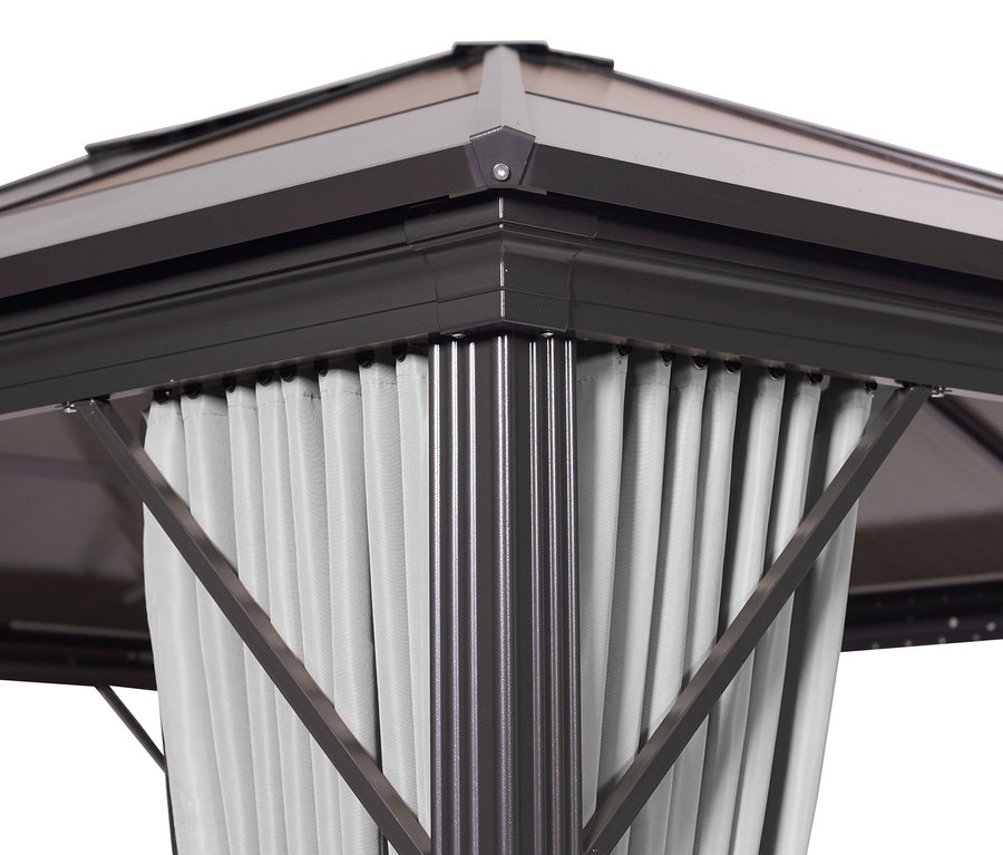 Detailansicht eines hellgrauen Profi-Pavillons, 300 x 365 cm.