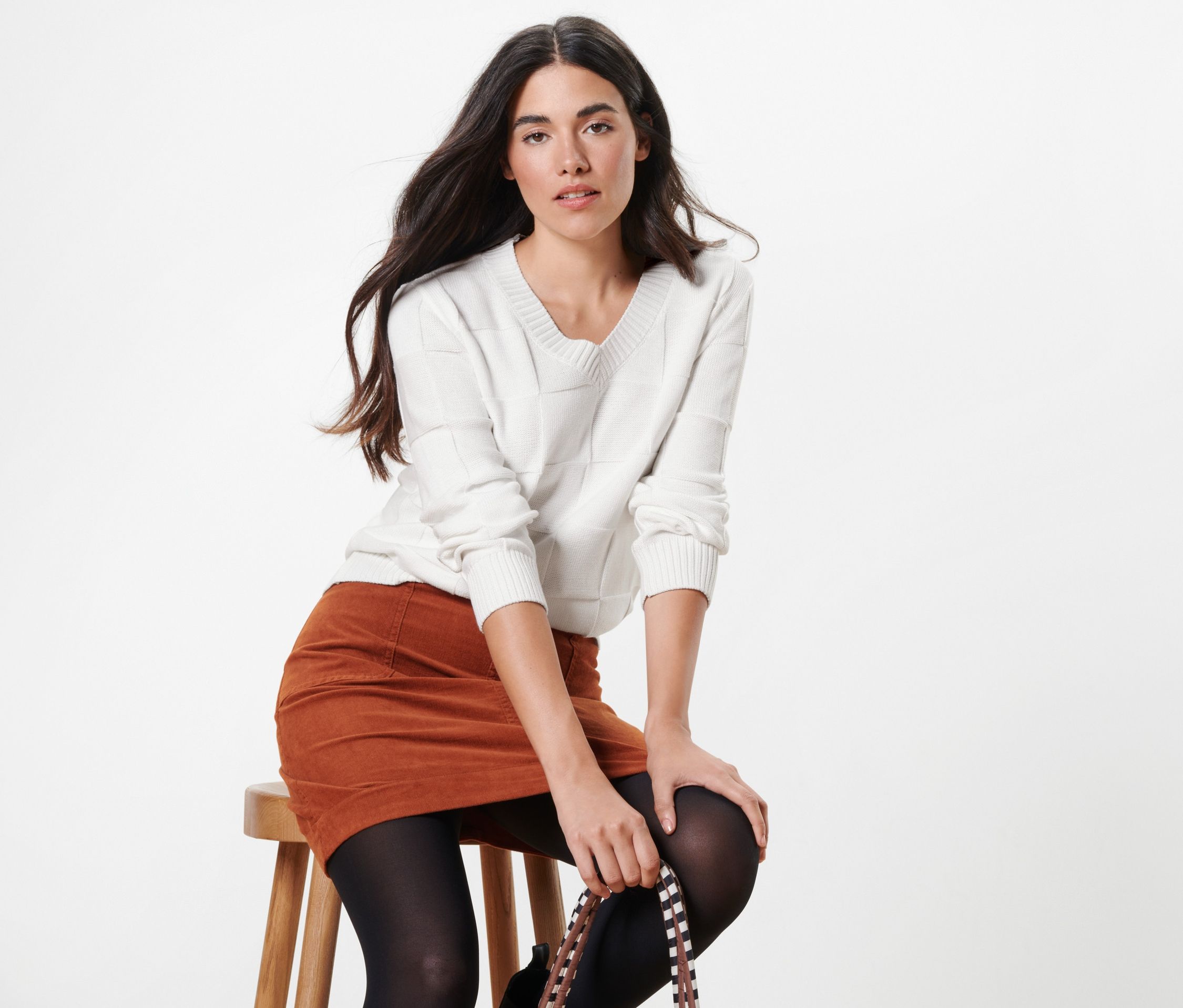 Thumbnail - Tchibo - Pullover mit Karostruktur - Damen - Gr. XL - creme