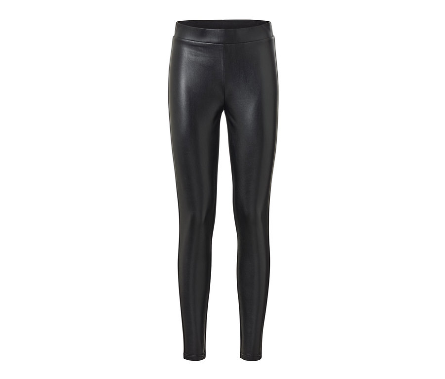 Schwarze Leggings im Materialmix.