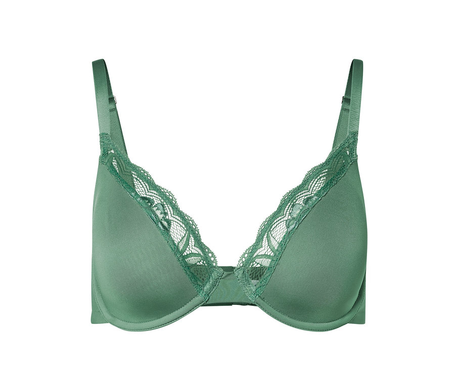 Grüner Bügel-BH mit Spitzenbesatz.
