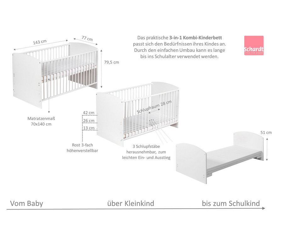 Schardt Babybett-Set "Classic", ca. 70 x 140 cm.