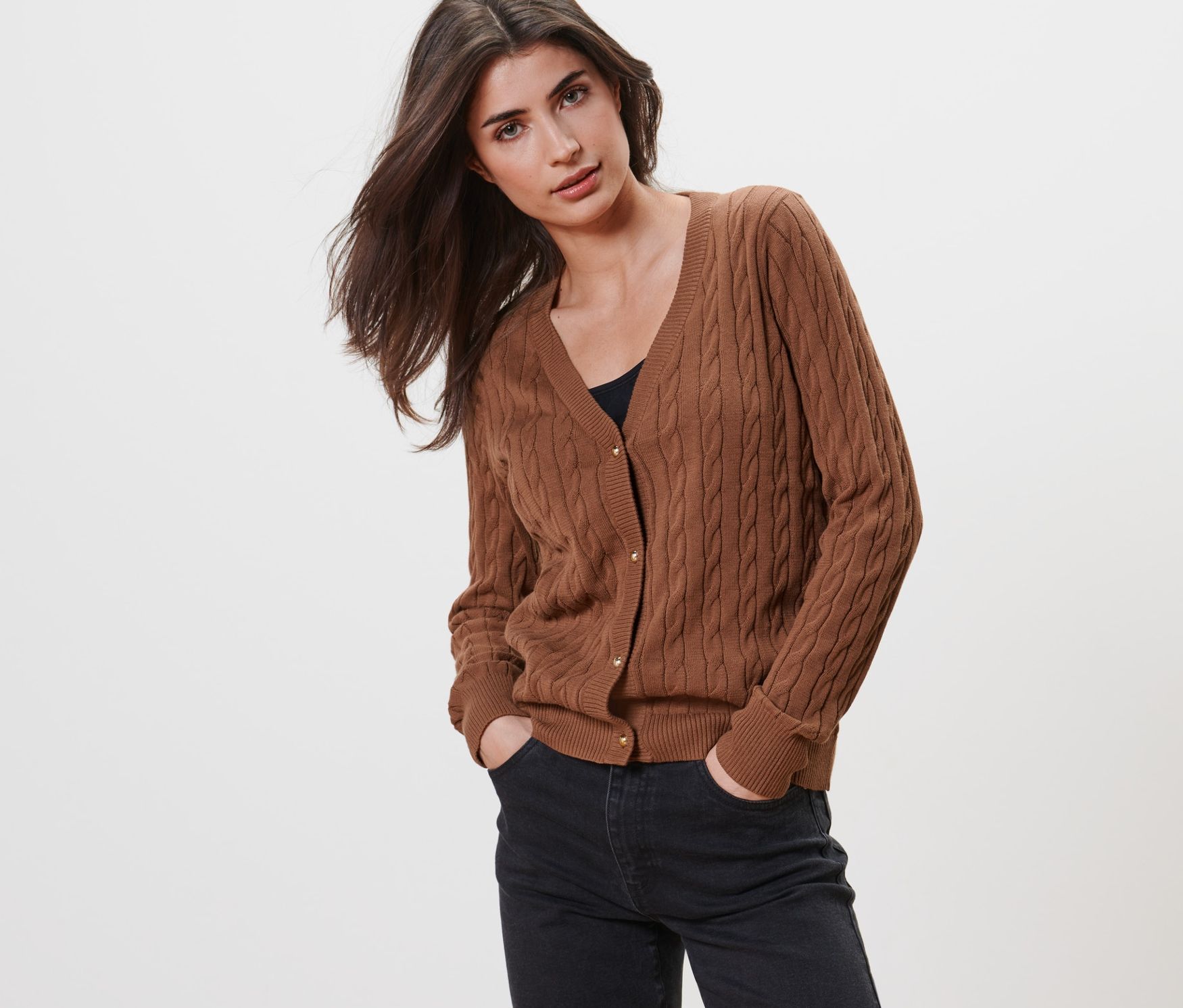 Thumbnail - Tchibo - Feinstrickcardigan mit Zopfmuster - Damen - Gr. M - cognac