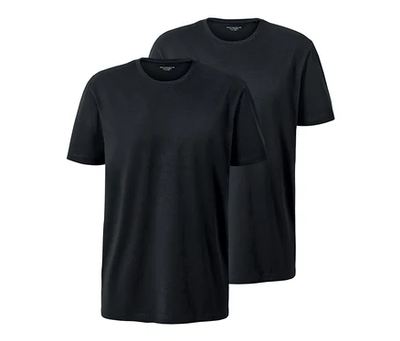 Zwei schwarze T-Shirts mit Rundhalsausschnitt, 2 Stück.