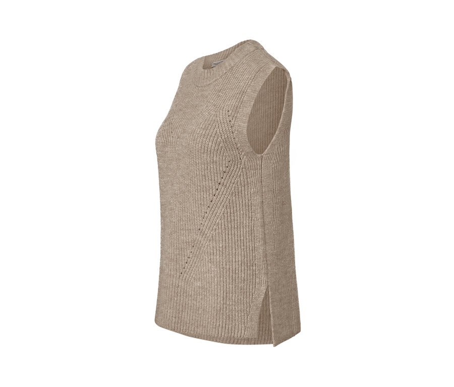 Beige melierter Strick-Pullunder.
