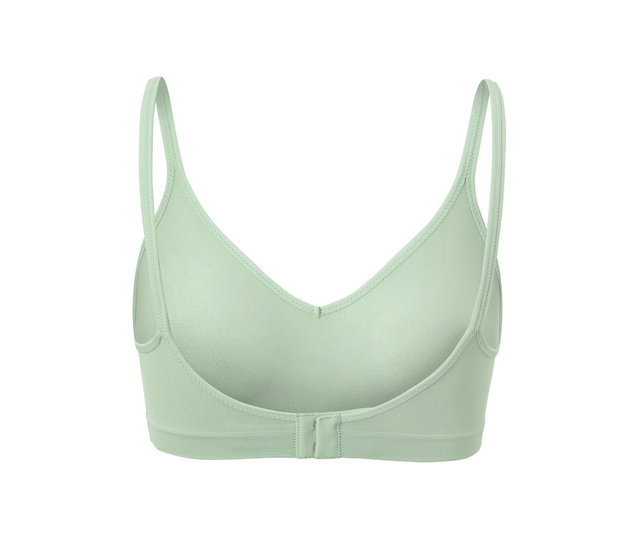 Detailansicht der Rückseite eines hellgrünen Seamless-Soft-BHs.