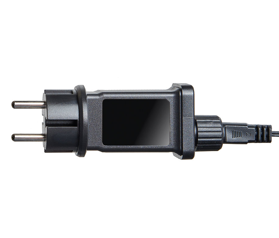 Detail eines schwarzen Netzadapters der AMARE LED-Lichterkette »Eiszapfen«, 3,6 m.
