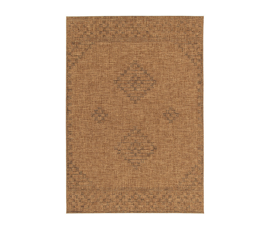 Ein brauner Teppich mit einem dezenten Muster.