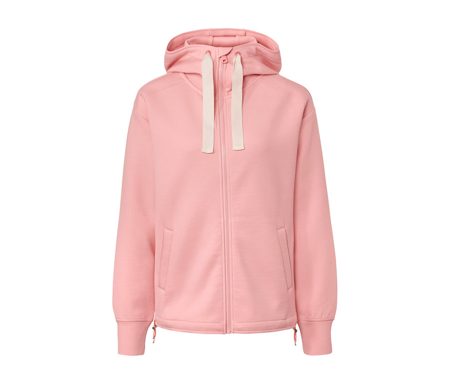 Rosa Kapuzen-Sweatjacke mit Reißverschluss in der Mitte.