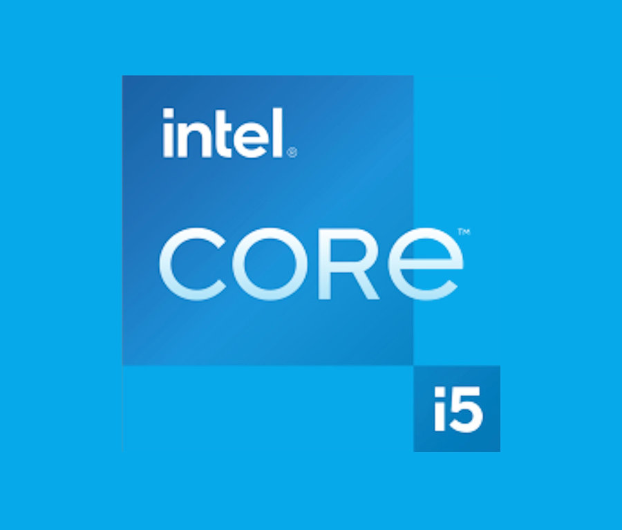 Intel Core i5 Logo auf blauem Hintergrund.