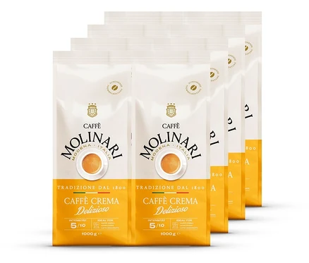 Vier Packungen Caffè Molinari Caffè Crema Delizioso - 8x 1 kg Ganze Bohne.