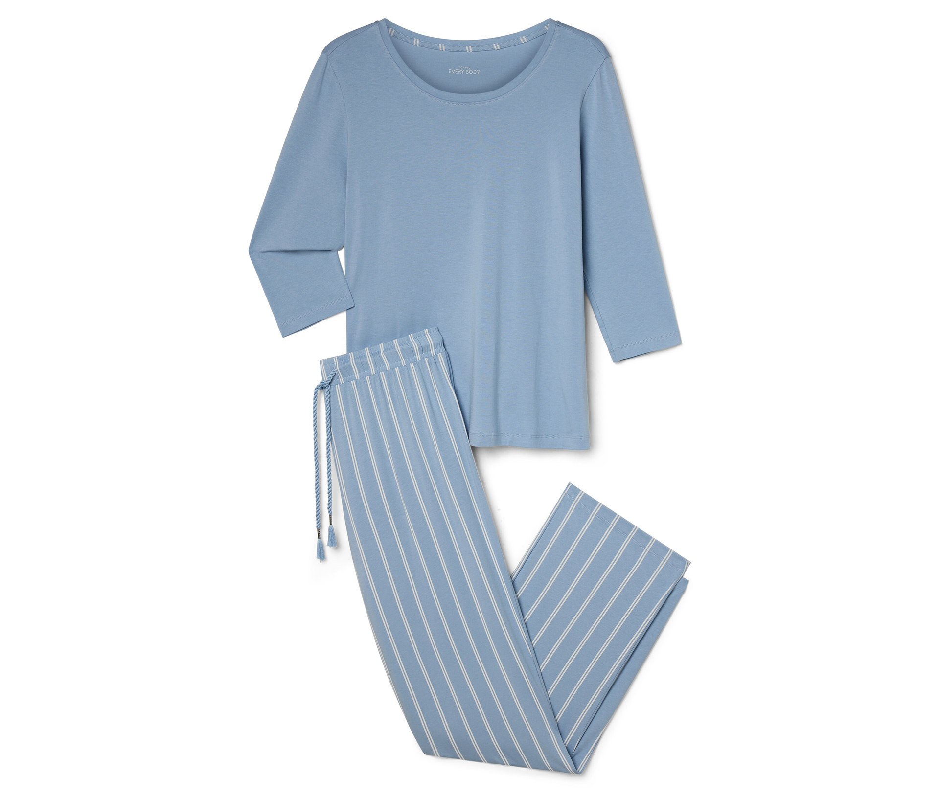 Pyjama - Damen - Gr. L - hellblau/gestreift - hellblau