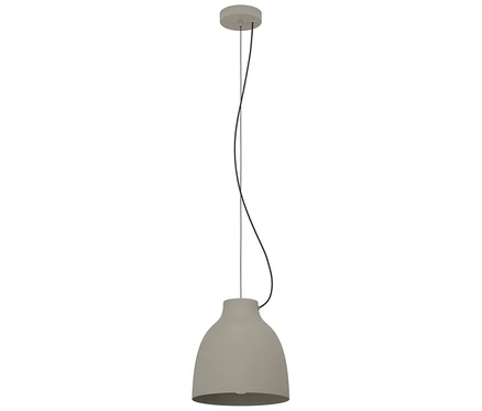 Beige Hängelampe mit schwarzem Kabel.