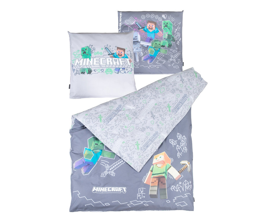 MINECRAFT Wendebettwäsche-Set mit verschiedenen Videospiel-Figurenmotiven.