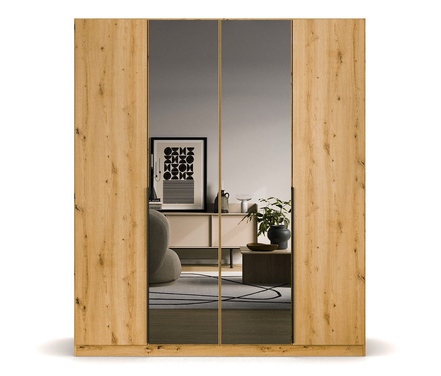 rauch Kleiderschrank »Skyla«, 4-türig, eichefarben mit Spiegeltüren.