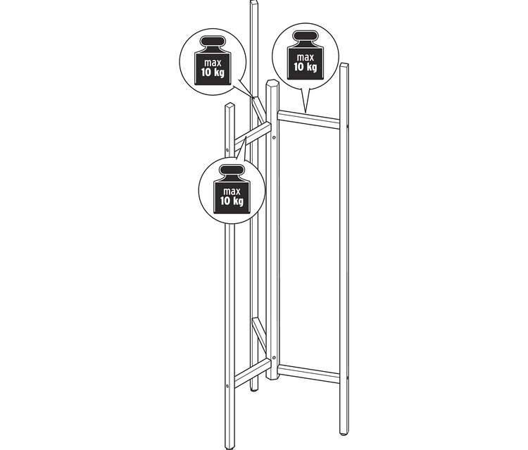 Zeichnung eines Garderobenständers mit der Beschriftung der maximalen Tragfähigkeit von 10 kg.