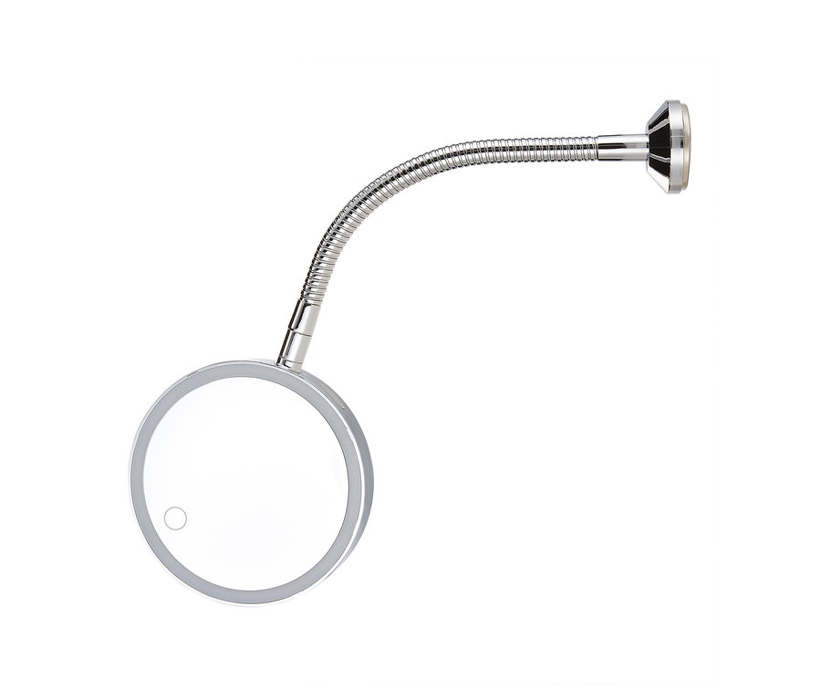Ein LED-Wandkosmetikspiegel mit flexiblem Arm.