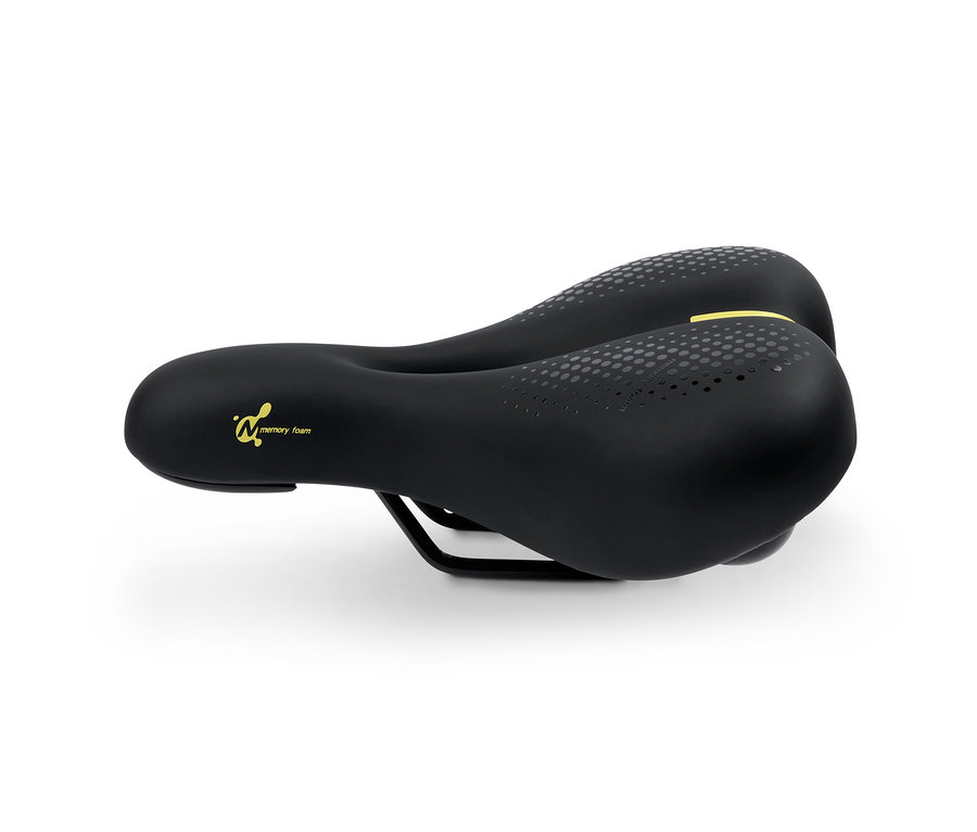 Schwarzer Fahrradsattel mit Memory Foam.