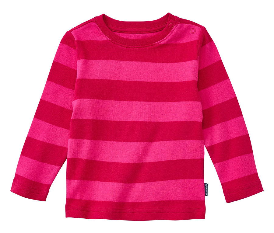 Das JAKO-O Streifenshirt in Fuchsia-Traube liegt flach und zeigt horizontale Streifen.