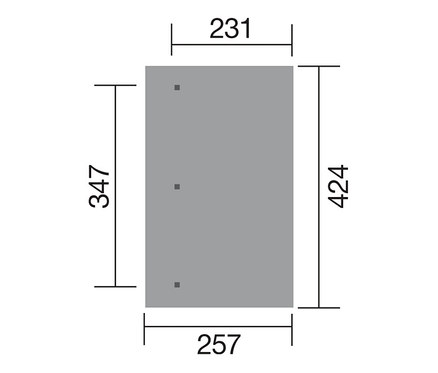Abmessungen der Weka Terrassenüberdachung, Breite ca. 424 cm.