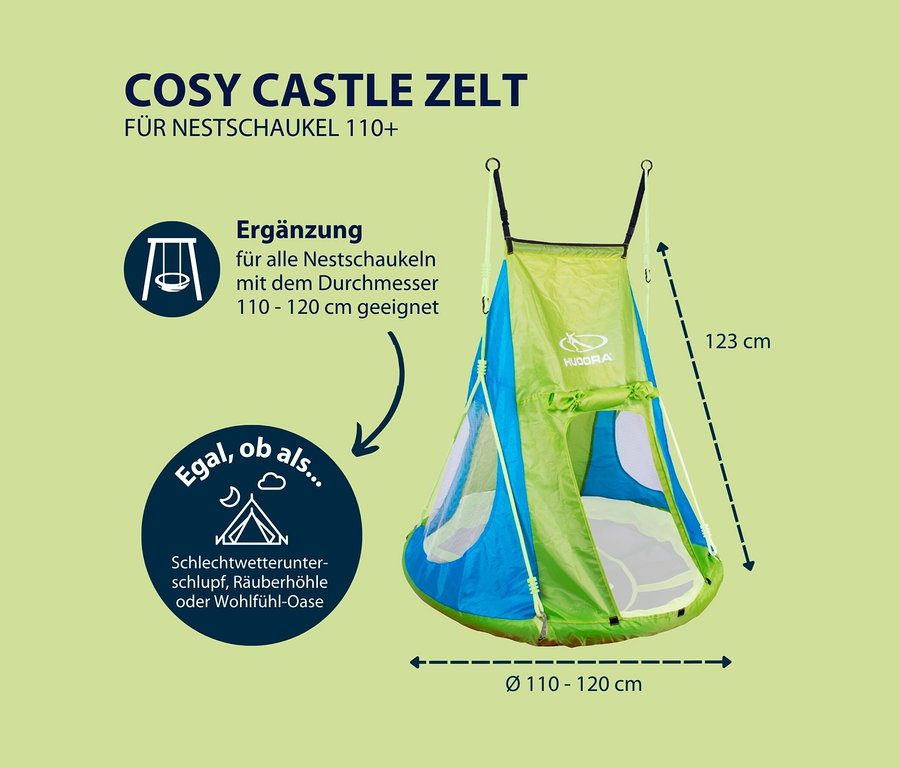 HUDORA Nestschaukel-Zelt Cosy Castle 110 in Blau und Grün.