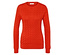 Orangefarbener Strickpullover mit langen Ärmeln.