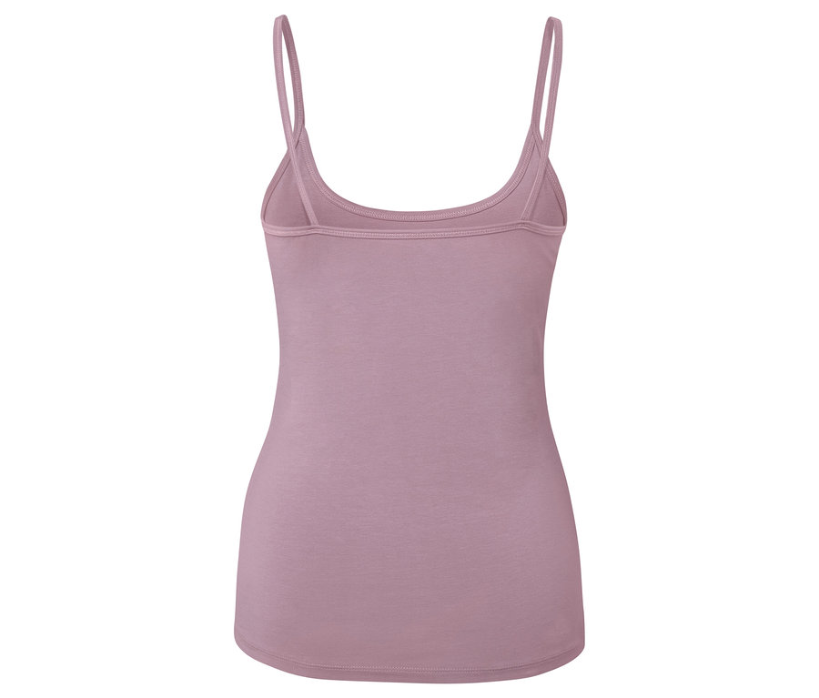 Rückansicht eines lila Tanktops mit dünnen Trägern.