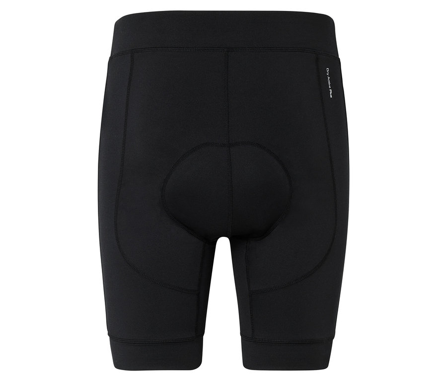 Schwarze Radhose mit Polsterung, von hinten fotografiert.