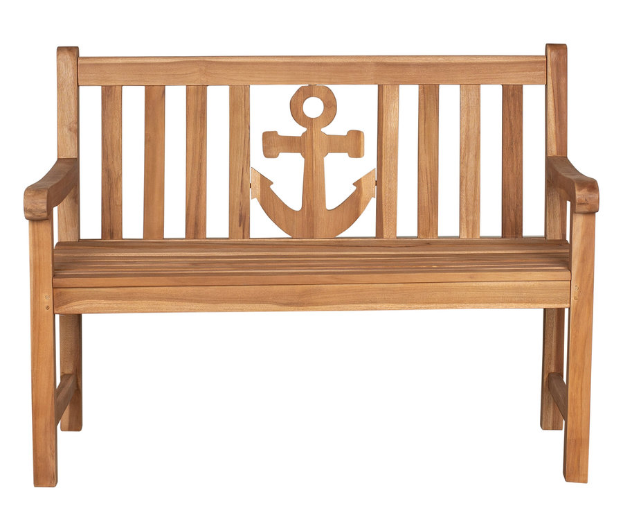 Eine deVries Gartenbank »Anker« aus Holz ist auf einem weißen Hintergrund zu sehen.