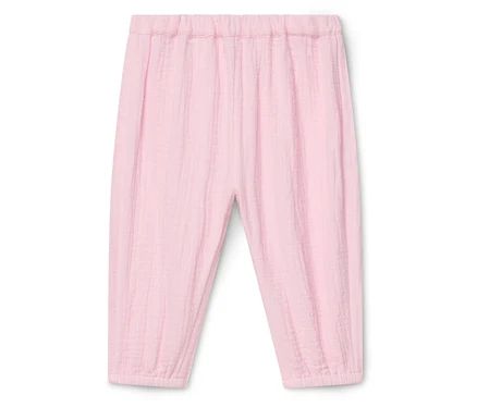Rosa, locker geschnittene Hose mit elastischem Bund und Knöchelbündchen.