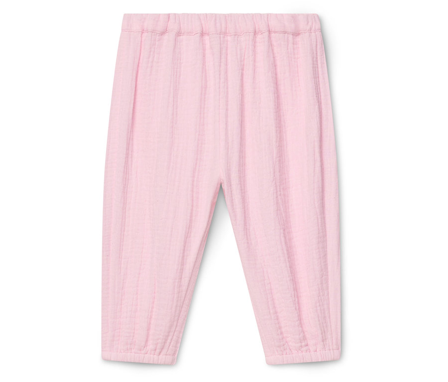 Rosa, locker geschnittene Hose mit elastischem Bund und Knöchelbündchen.