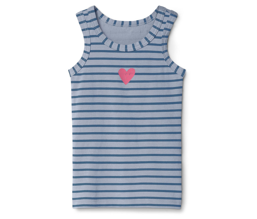 Blau gestreiftes Tanktop mit einem pinken Herz auf der Brust.