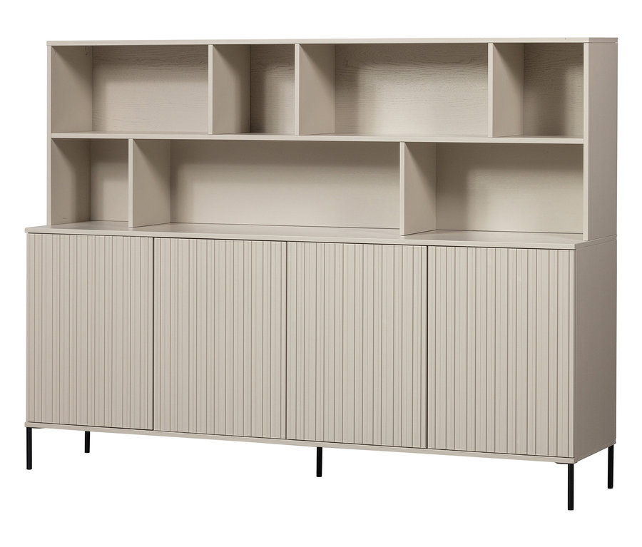Der Woood »New Gravure« Wandschrank in Beige steht auf schwarzen Füßen.