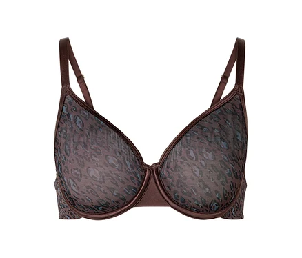 Brauner Mesh-Bügel-BH mit blau-braunem Leopardenmuster.