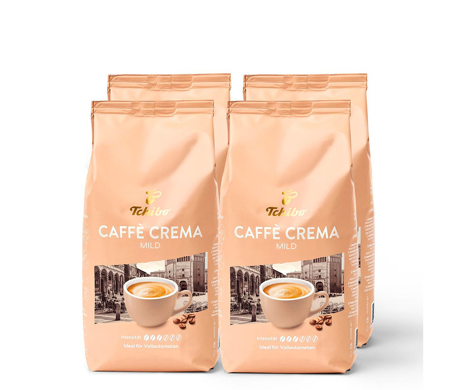 Vier Packungen Caffè Crema Mild - 4x 1 kg Ganze Bohne.