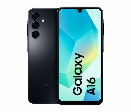 Das blaue Samsung Galaxy A16 LTE 128GB wird von vorn und von hinten gezeigt.