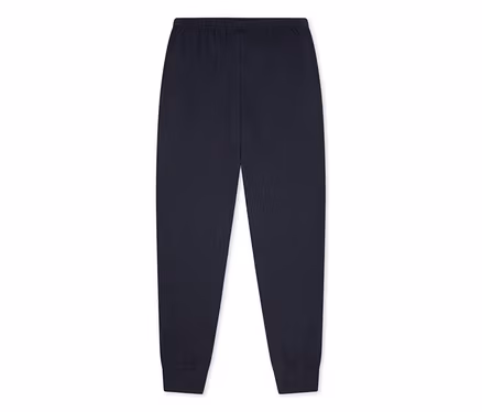 Dunkelblaue SCHIESSER Kinder-Pyjamahose mit Gummibund und Bündchen.
