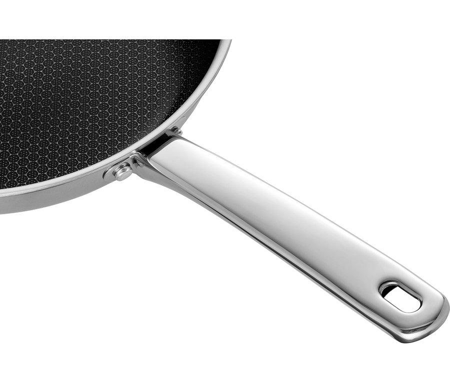 Henckels by ZWILLING »Valley« Bratpfanne mit glänzendem Metallgriff und schwarzer, sechseckig gemusterter Antihaftbeschichtung.