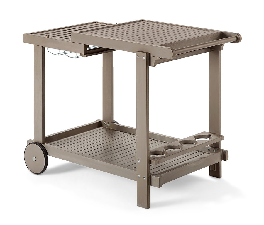 Ein grauer Barbecue-Trolley »Leira« mit 2 herausnehmbaren Tabletts.