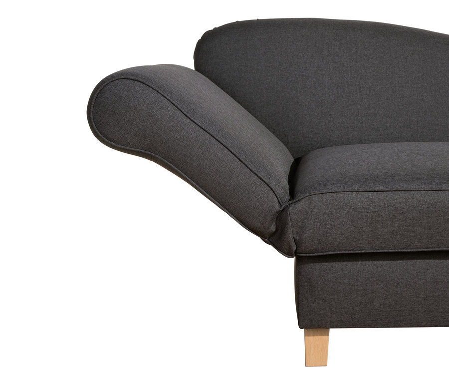 Detailaufnahme einer grauen Max-Winzer®-Recamiere »Saturn« mit Stauraum, links, und hellen Holzfüßen.