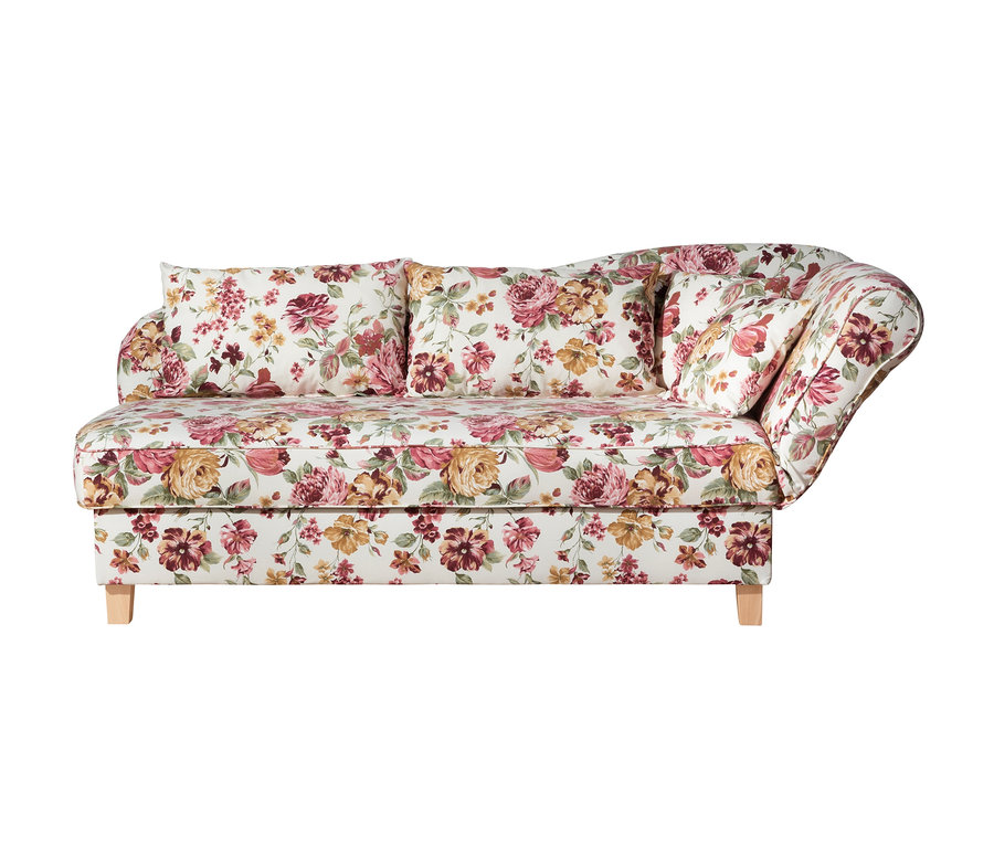 Florale Recamiere »Saturn« mit Stauraum, rechts, und drei Kissen.