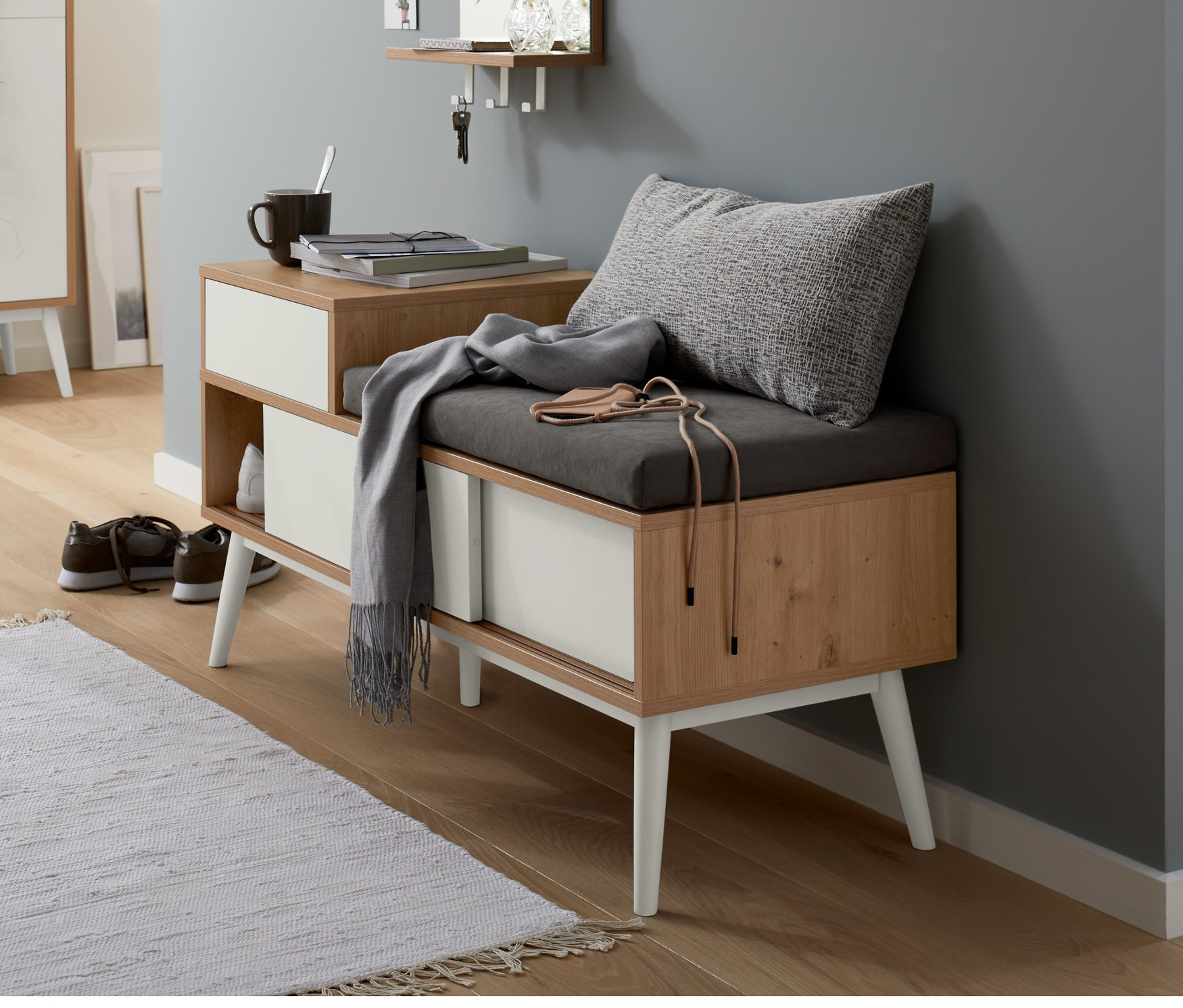 Thumbnail - Tchibo - Sitzbank mit Schuhfach - 108x38x54,5cm - braun - Holz / Buchenholz / Polyester