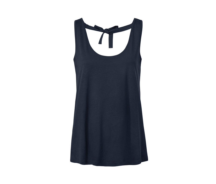 Ein marineblauer Jerseytop mit Neckholder-Trägern zum Binden.