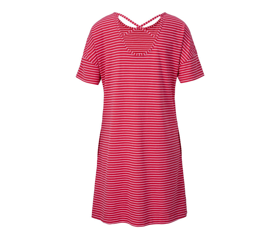 Gestreiftes Jerseykleid mit kurzen Ärmeln und Zierausschnitt am Rücken.