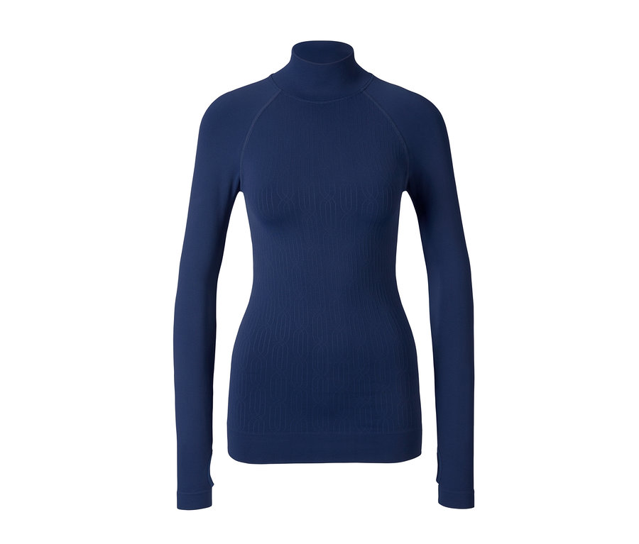 Dunkelblaue Seamless-Funktionsunterwäsche mit langen Ärmeln und Rollkragen.