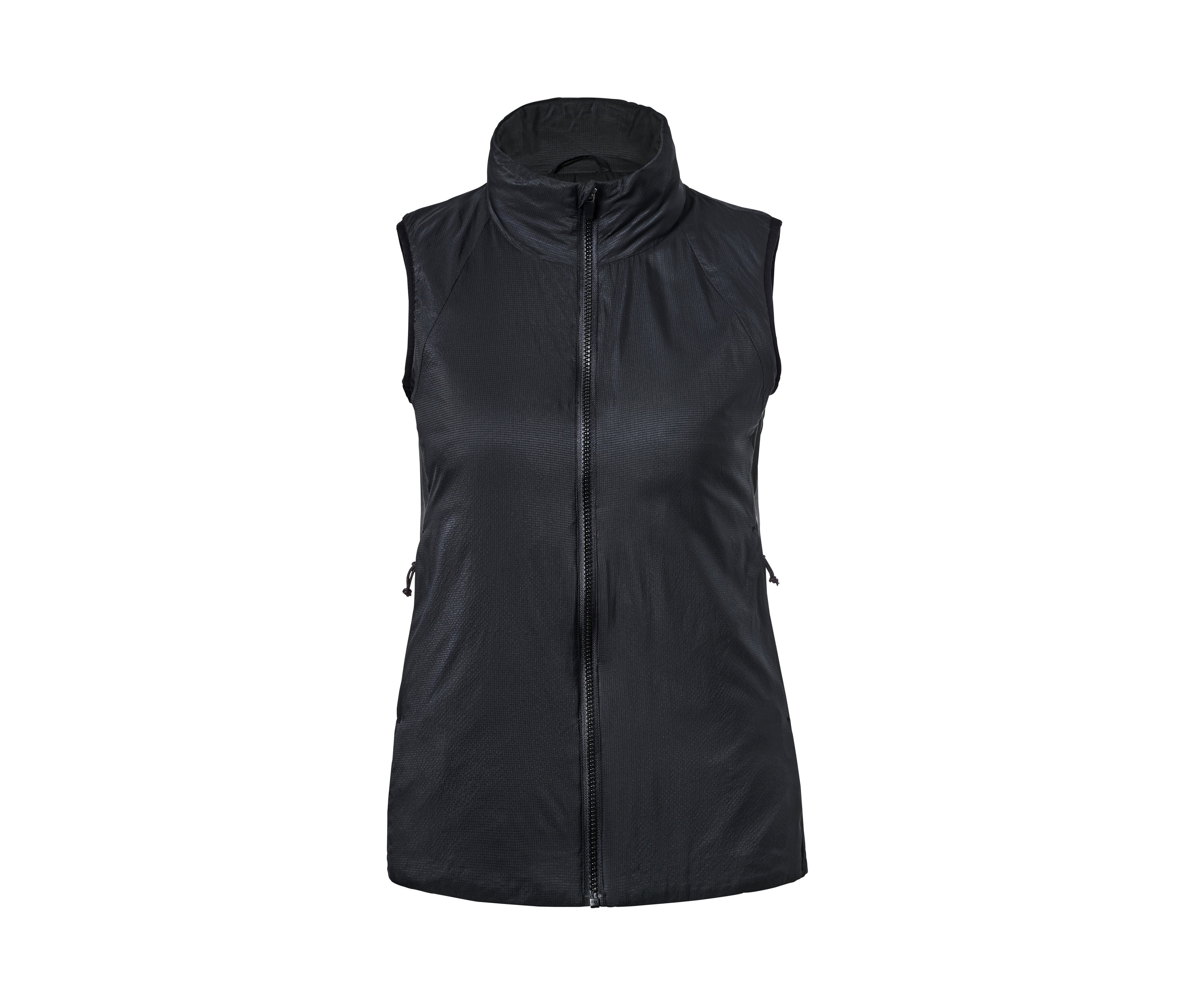 Eine schwarze Hybridweste mit Reißverschluss.