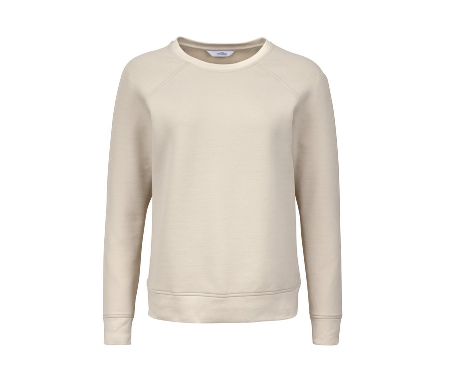 Ein cremefarbenes Sweatshirt.