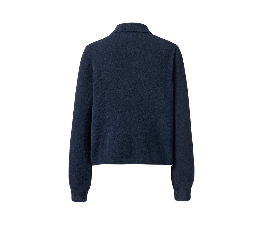 Dunkelblauer Cardigan mit Kragen.