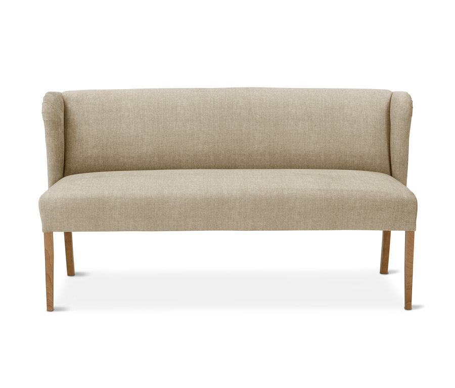 Beige Polsterbank »Hendrick« mit Holzbeinen.