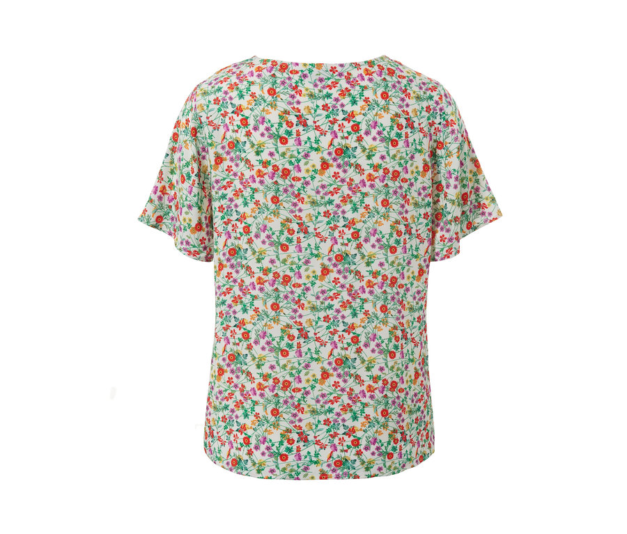 Bluse mit Print, kurzen Ärmeln und Blumenmuster.
